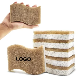 Custom Logo Kitchen Sponge Scouring Pad Cleaning Sponge White Plant Based Cellulose Sponge Coconut Fiber Composite Pulp
