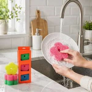 Custom Logo Packaging Sponge 3 Pack Soft in Warm Firm in Cold Temperature Sensitive Kitchen Cleaning Dishwashing Sponges