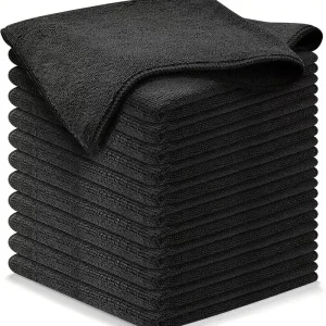Custom Logo Quick Dry Warp Knitted Eco Friendly 400gsm Microfiber Absorbent Kitchen Cleaning Cloth Black Towel