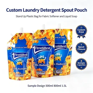 Custom Logo Spout Pouch Plastic Liquid Packaging Bag for Laundry Detergent Fabric Softener Liquid Soap With Handle Hole