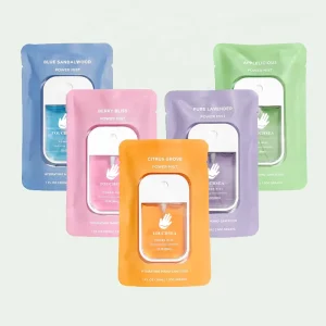 Custom Logo Square 45ml Travel Refillable Plastic Pump Spray Bottle Hand Sanitizing Gel Antibacterial Liquid Keychain Portable