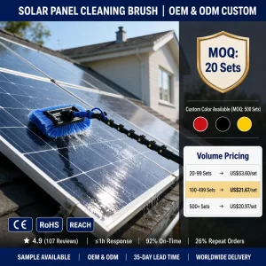 Custom Logo Water Fed Solar Panel Cleaning Brush Telescopic Aluminum Pole 5-Sided Soft Bristle