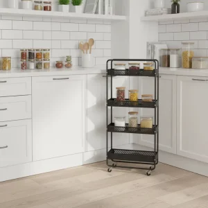 Custom Modern Three Layer Multifunction Iron Kitchen Storage Cart Beverage Tools Storage Narrow Design for Bathroom Garage Easy