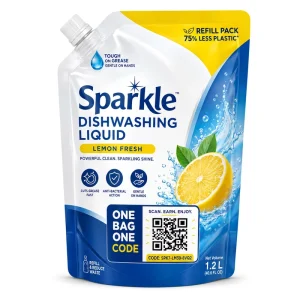 Custom One Bag One Code Dishwashing Liquid Refill Spout Pouch With QR Code Cleaning Packaging