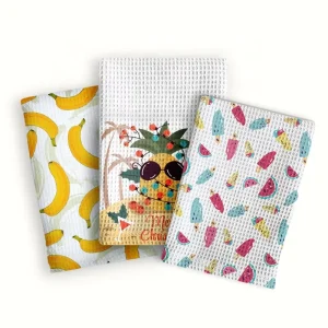 Custom Package Logo Waffle Weave Tea Towel Cleaning Cloth Super Absorbent Cotton Kitchen Drying Dish Towel
