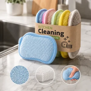 Custom Package Non-Scratch Microfiber Kitchen Sponge Scouring Pads Absorbent Double-Sided Scrub Sponge for Dishes