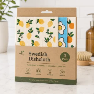 Custom Packaging 70% Cellulose 30% Cotton Swedish Dishcloth Eco-friendly Quick Drying Printed Cellulose Sponge Cloth