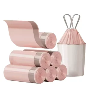 Custom Pink Disposable Drawstring Garbage Bag Household Kitchen Thickened Plastic Roll