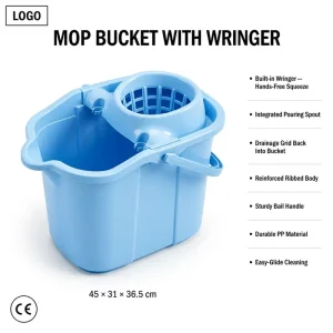 Custom Plastic Mop Bucket With Rolling Wheels OEM ODM Factory Floor Cleaning Pail for Supermarket Retail