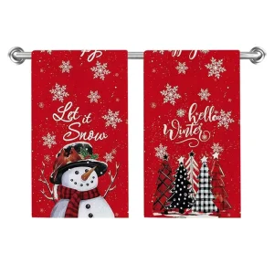 Custom Printed Christmas Tea Towel Buffalo Plaid Border Merry Christmas Kitchen Cleaning Towel for Holiday Promotion