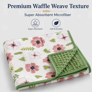 Custom Printed Disposable Microfiber Waffle Weave Kitchen Tea Towel 350gsm 390gsm Absorbent Quick Dry Custom Size Logo Low MOQ