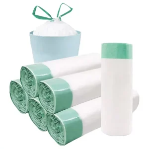 Custom Printed Drawstring Recyclable Heavy Duty PE Trash Bags with Custom Color for Household Kitchen Waste 100 Pcs Roll