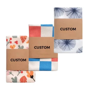 Custom Printed Logo Super Absorbent Fast Dry Microfiber Waffle Kitchen Cotton Polyester Cleaning Tea Towel