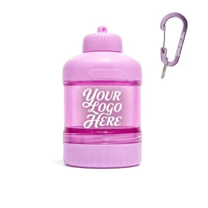 Custom Printed PC Plastic Protein Powder Container with Carabiner, Portable Multi-Layer Design