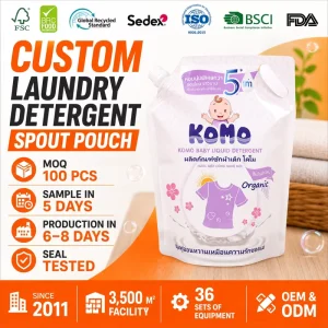 Custom Printed Spout Pouch Stand up Laundry Liquid Detergent Refill Packaging Bag With Handle Hole and Screw Cap Laminated Film