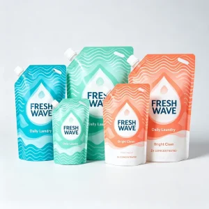 Custom Printed Stand up Pouch Moisture Proof PE Liquid Detergent Bag Corn Spout for Dishwashing Liquid Packaging Household Use
