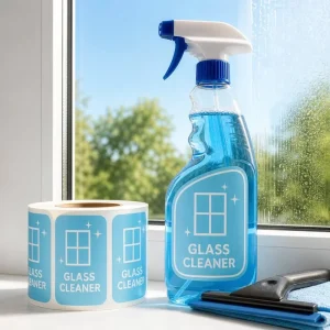 Custom Printed Waterproof Glass Cleaners Label Roll Matter PP Sticker Die Cut Labels for Spray Bottles Home Cleaning Packaging
