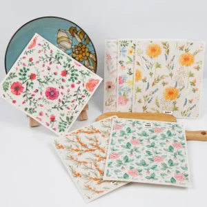 Custom Printing Floral Swedish Reusable Kitchen Cleaning Dishcloths Swedish Cellulose Sponge Cloths Dish Towel Cloth
