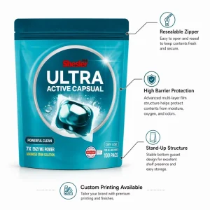 Custom Resealable Zip Lock High Barrier Packaging Bag for Laundry Detergent Pods