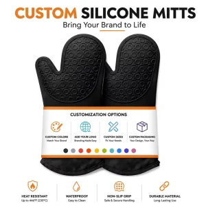 Custom Silicone Mitts Heat-Resistant Non-Slip Waterproof Kitchen Baking Mitts