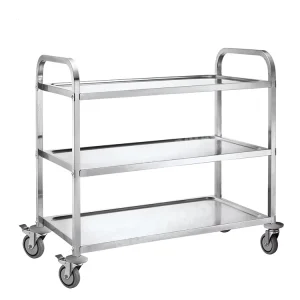 Custom Size 3 Tier Stainless Steel Cleaning Collecting Trolley Serving Trolley for Hotel or Restaurant
