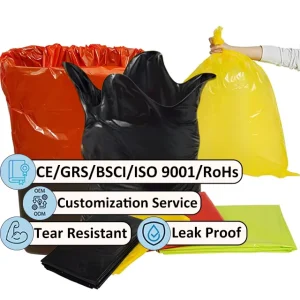 Custom Size Color Packaging Printing Household Garbage Bag Flap Tie Bin Liner PE Trash Home Plastic Trash Bags Wave Top S Type