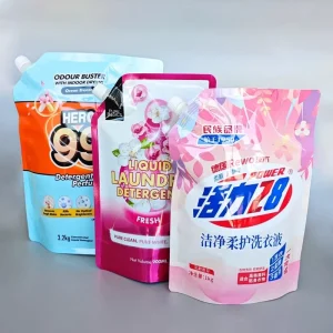 Custom Stand Up Shaped 1L 2L Liquid Gel Packaging Stand Up Liquid Soap Laundry Detergent Spout Pouches Bags