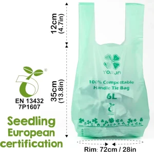 Custom Tie Handles 100% Biodegradable Kitchen Waste Bag Compostable Food Trash Bags