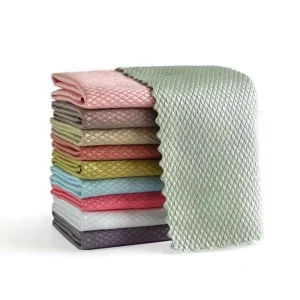Custom logo Fish Scale Microfiber Cleaning Cloth for Stainless Steel Appliances Wine Glass Window Polishing Towels
