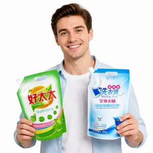 Customised Logo Spout Bag Stand up Liquid Soap Pouch Bags for Shampoo Fabric Softener Liquid Laundry Detergent Powder
