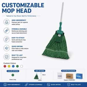 Customizable Color-Coded Cotton String Wet Mop with Aluminum Handle for Hotel Hospital Commercial Floor Cleaning