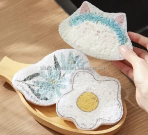 Customizable Dishwashing Wood Pulp Sponge Scouring Pad Printed Compressed Cellulose Sponge