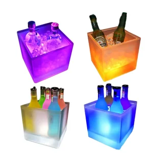 Customizable Logo Laser Marks 4L Square Plastic LED Illuminated Ice Buckets for Camping Beer Champagne Beverage Tubs