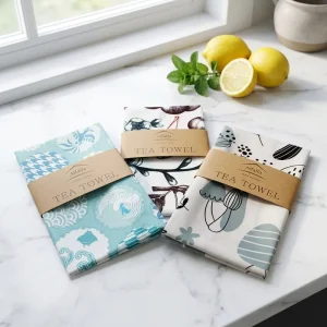 Customizable Sustainable Eco-Friendly Quick-Drying 100% Cotton Waffle Floral Printed Tea Towel Set Supports Custom Logos