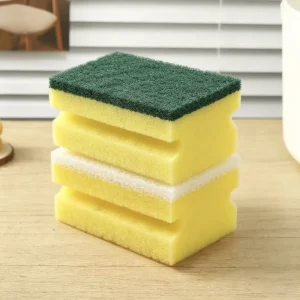 Customized Double Layer Grooved Cleaning Sponge with Scouring Pad Reusable Kitchen Cleaning Products