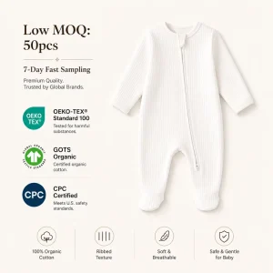 Customized Fold Over on Feet Plain Organic Cotton Baby Clothes Romper Jumpsuit Baby Footed Onesie Pajama Baby Clothes Girls