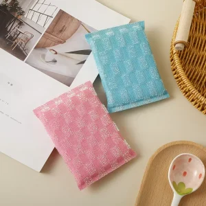 Customized Logo Rectangle Shape Polyester Reusable Dishwashing Scouring Pads Dish Sponge for Kitchen