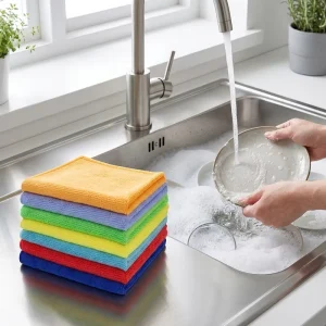 Customized Microfiber Kitchen Cleaning Cloth Anti Grease Dish Washing Towel Washable Rags for Countertop Surface Use