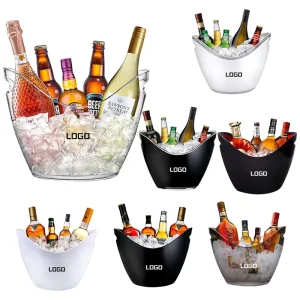 Customized Transparent Wine Cooler Beer Plastic 4L 8L Stainless Steel Double Layer Ice Bucket
