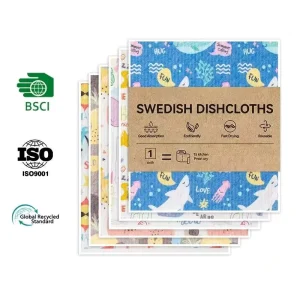 Customized patterns ECO Friendly Biodegradable Cellulose Wood Pulp Swedish Dish Towel Kitchen Dishcloth Soft Sponge