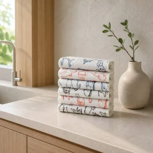 Cute Cartoon Pattern Dish Cloth High Absorbency Lint Free Household Cleaning Towel for Kitchenware Dishes
