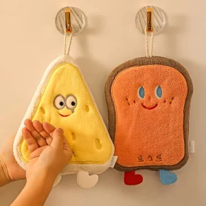 Cute Coral Fleece Hanging Hand Towel Absorbent Thickened Cartoon-Themed Small Square Washcloth Bathroom Kitchen Dishcloth