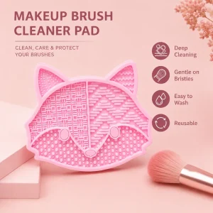 Cute Fox Multi Texture Reusable Silicone Deep Cleaning Tool for Cosmetic Brushes Makeup Brush Cleaner Pad