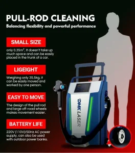 DMK Newly Upgraded Pushcart Type Luggage Box TypeJPT 300W 500W Air Cooled Pulsating Laser Cleaning Machine Rust Marks Paint