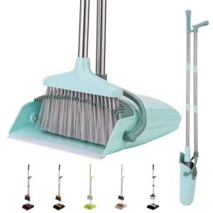 DOOSO Eco friendly Stand up Store Broom and Dustpan Set for Floor Dust Pan and Brush with Long Handle