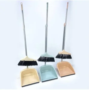 DS1630 Cleaning Sweeper Upright Standing Broom and Dust Pan Brush Long Handle Plastic Broom and Dustpan Set