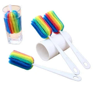 DS4913 Long-Handle Rainbow Sponge Cleaning Brush for Water Bottles, Cups, Mugs and Glasses