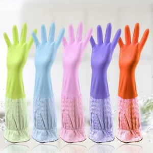 DS5309 Household Kitchen Cleaning Gloves Waterproof Fleece Lined Dishwashing Non Slip Long Cuff Gloves Non Slip Rubber Gloves
