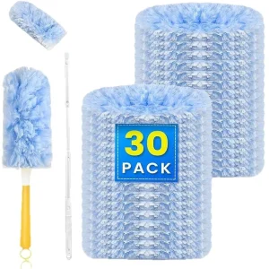 DS5619 Disposable Microfiber Duster Refills 20 PCS with Handle for Blinds Bookshelves and Furniture