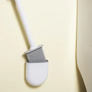 Detachable Long-Handle Silicone Toilet Brush Set with Wall Mount and TPR Scrubber